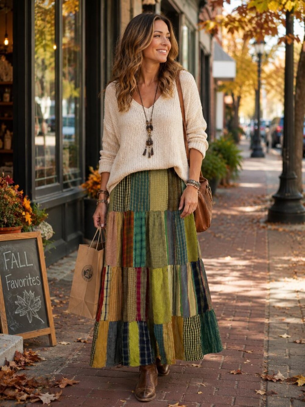 SACRED THREADS Elastic Waist 100% Rayon Patchwork Style Midi Skirt NWOT O/S